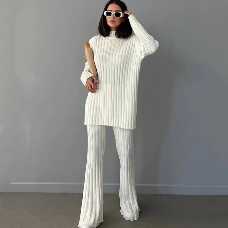 O coreano moda 2023 malha de duas peças de conjunto de Mulheres loungwear camisola conjunto Branco Preto Verde Roupas