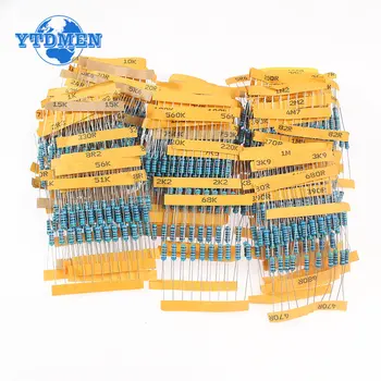 0.5 W Resistor set 1/2W de resistores de Filme de Metal Kit Sortido de 0,1 ohm~10M ohms 1% Cor Anel de Resistência 110 Tipos*10pcs=1100PCS