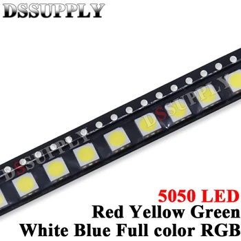 100PCS 5050 SMD LED de Alto Brilho de Grânulos de Cor Completa do RGB Vermelho/Azul/Amarelo/Branco/Verde-Esmeralda diodo led
