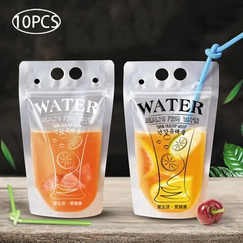 10PCS Fosco Plástico Beber Bebidas Saco de Palha a Festa de Casamento de Suco de Fruta de Leite, Chá e Café Portátil Bolsas 250-500ml
