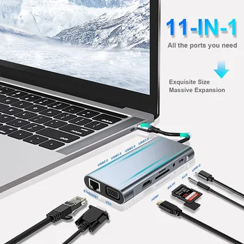 11 em 1 Dongle com 4K HDMI USB C HUB USB C Adaptador de cartão de memória SD/TF Leitor de Cartão,AUX de 3,5 mm, Estação de Encaixe Compatível com o MacBook Pro/Air