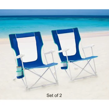 2-Pack Pilares de Dobramento Rígido Braço Praia Cadeira do Saco com Saco de transporte, Azul Cadeiras de Campismo Cadeira Dobrável Cadeira de Praia