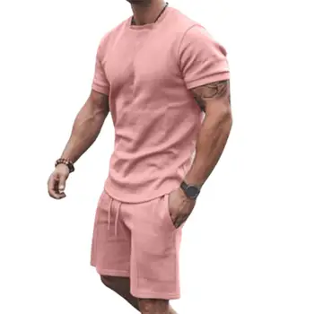 2 Pcs/Set Homens Populares de Treino de Duas peças de Verão T-shirt, Shorts média ajustada da Cintura de Cordão Homens T-shirt, Shorts Slim Fit