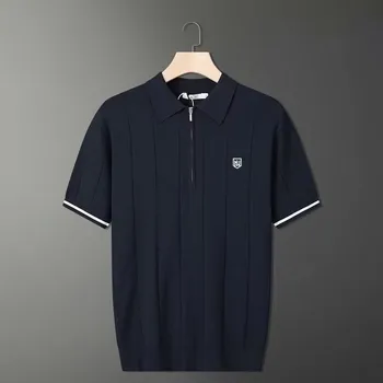 2023 Golfe Desgaste Homens T-shirt Fina de Verão Sul-coreano de Negócios de Moda Casual Camisa de Polo de Golfe na Lapela T-shirt Metade Zip Camisola Tops