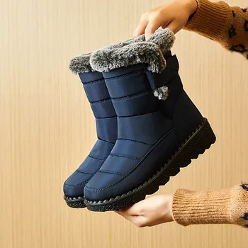 2023 Moda de inverno Impermeável botas femininas Novas peles de pelúcia botas de neve plataforma das mulheres tornozelo botas de algodão Quente de grandes dimensões