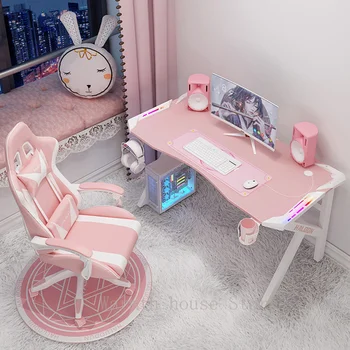 2023 NOVA cor-de-Rosa de jogos cadeira de secretária conjunto de meninas gamer viver combinação de mesa de escritório mesa de computador tabela de PC moda linda RGB secretária
