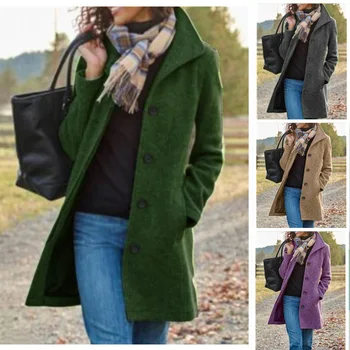 2023 Outono/Inverno Espessamento de Lã Mulheres Casaco de Cor Sólida Médio e Longo Casaco Jaqueta de Tweed