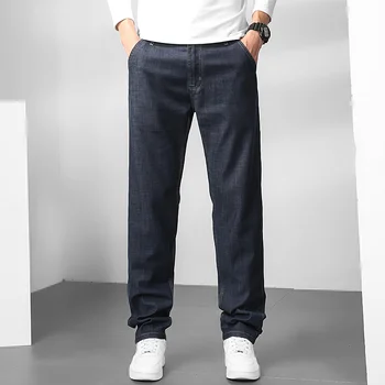 2023 Primavera Verão dos Homens Novos Elástico Solto Fina Jeans Estilo Clássico de Negócios de Moda Jeans Reta Calças Masculinas de Marca