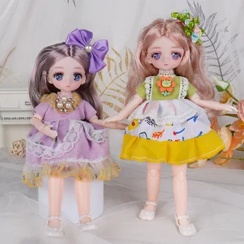 23cm de Boneca para as Meninas Brinquedo 13 Móvel Conjunta de Quadrinhos Rosto BJD Anime Olhos Bonitos DIY Brinquedos de Vestir Boneca de Vestido de Saia de Presentes para Meninas