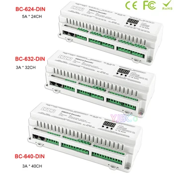 24CH 32CH 40CH Trilho DIN DMX Decodificador DC 12V-24V do CV PWM RJ45 de 8-bits,16-bits DMX512/1990 Única cor CCT RGB LED RGBW Controlador