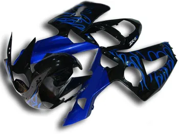 3 Azul chamas preto Carenagem kit para a KAWASAKI Ninja ZX6R 636 2003 2004 ZX 6R ZX-6R 03 04 molde de Injeção Carenagens conjunto