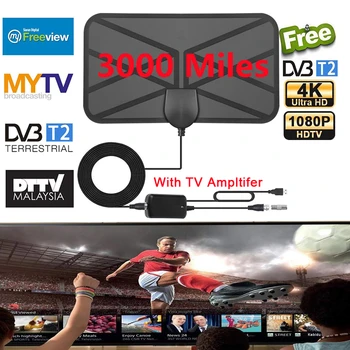 4K 8K 25dB de Alto Ganho TV HD DTV Caixa de Antena de TV Digital 3000Mile Booster Ativo Interior HD Aérea Design Plano Para DVB-T2 Antena de TV