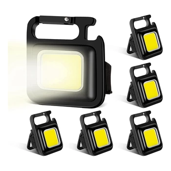 6 Pack COB Pequenas Lanternas Recarregáveis Brilhantes Chaveiro Mini Lanterna 500 Lumens Lanterna de Bolso