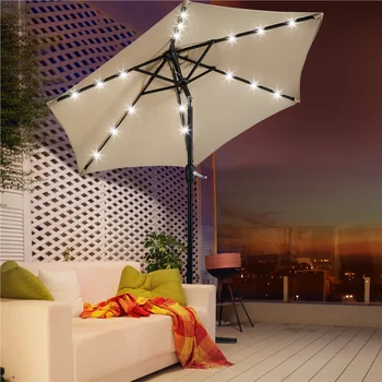 7.5 pés Standard Guarda-chuva do Pátio com Luzes de LED, Tan