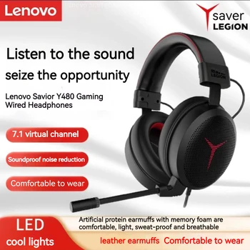 A Lenovo earphonesY480 com fio earbuds7.1 com microfone virtual surround stereo headset gamer esportes de aprendizagem fones de ouvido