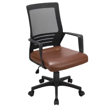 Ajustável Midback Ergonômico Malha Cadeira de Escritório Giratória com Apoio Lombar, Marrom Assento