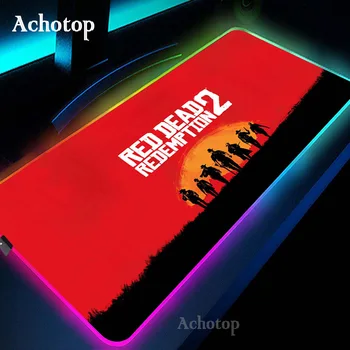Anime Red Dead Redemption 2 RGB Colorido Jogos Grandes Mouse Pad Gamer XL Led Tapete Mousepad de Computador Mesa de PC Jogar Tapete com Backlit