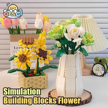 Artificial Blocos de Construção Flor Planta DIY de Pequenas Partículas Buquê Decorativos, Acessórios para Casa de Simulação de Flores Brinquedos Dom Crianças