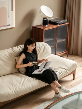 Black walnut sólido de madeira, sofá, vintage tecido de sofá, registo de tecnologia de pano, simples e moderno, sala de estar, mobiliário de bom ano