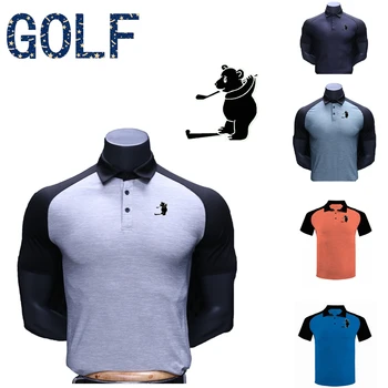 Campo de golfe de roupas, manga curta, com gola de golfe elástico rápido-seca sportswear revestimento exterior do homens