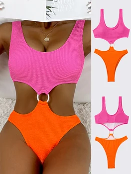 Color Blocking Mulheres de Um Maiô de Peça 2023 Verão Sexy Novo Ocos Versátil Bikini Beach Resort trajes de Banho Macacão