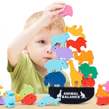 Crianças de Dinossauros de Madeira Equilibrada Montagem de Blocos de Construção de Dobramento Alegre de Educação de Infância Quebra-cabeça Brinquedos