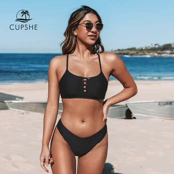 CUPSHE Preto Recorte Cintura Baixa Biquini Maiô Para as Mulheres Sexy Tanque de Duas Peças de moda praia Biquini 2022 Nova Praia de maiô