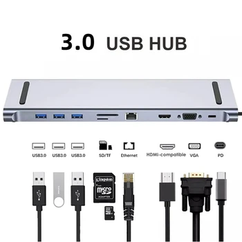De alumínio Usb Adaptador Divisor HDMI Usb compatível com o Tipo C de Hub Rj45 Tipo Vga-c Docking Station Para o Laptop Macbook 10 1 5 gbps 4k