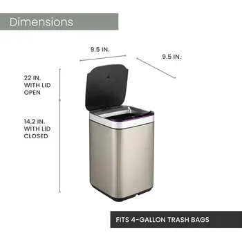 Deslumbrante à Prova de Manchas de 2.6 Litros Soft-Close Sensor de Tampa de lata de Lixo | Odor Resistente Filtro de Carbono e Elegante Aparência de Aço Inoxidável para
