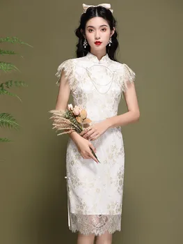 Elegante Laço Branco Chinês De Moda Nupcial Senhora Modernos Vestidos Qipao