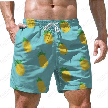 Engraçado Praia Havaiana Shorts de Impressão 3D Planta Verde Homens Desportivo, Casual Board Shorts da Moda Jogging Shorts Respirável Plus Size