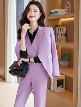 Formal Blazer Feminino para Mulheres de Negócios Profissionais de Trabalho usam Ternos com Calças e Jaquetas Casaco Cintura do Casaco Colete OL Roupas