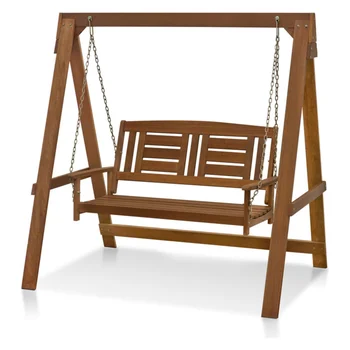 Furinno Tioman de Madeira Pendurado Balanço de Varanda com Capacidade para 3 Pátio de Cadeira de Mobiliário de Exterior Cadeira de Jardim