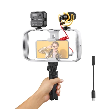 Godox VK1-LT Telefone Vlog Kit Smartphone Equipamento de Vídeo, Kit para USB Tipo-C Interface de Dispositivos Móveis Selfie Vlog Streaming de Vídeo ao Vivo