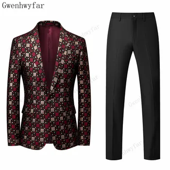 Gwenhwyfar (Casaco+Calça) Homens Luxo de Casamento Terno Masculino Blazers, Ternos Para Homens Traje de Negócios Formal do Partido vermelho Clássico