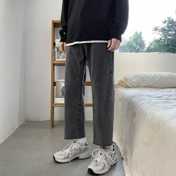 Homens Streetwear Cinza Esfumaçado Baggy Jeans 2023 Outono Nova-coreano Moda Reta Jeans Cortada Calças de Perna Larga Calça Masculina