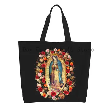 Impresso De Nossa Senhora De Guadalupe Mexicano Virgem Maria Sacola De Compras, Sacola De Lona Ombro Shopper México Santo Católico Bolsa