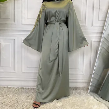 Kaftan Robe de Cetim Abaya Dubai Muçulmano Moda Hijab Vestido Eid Abayas para as Mulheres, Vestidos turco África, o Islã Roupas Vestido Arabe