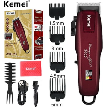 Kemei KM-2600PG Magia Cabelo Clipper sem fio Poderoso Corte de cabelo a Qualidade Superior do Barbeiro do Cabelo da Máquina de Corte do Aparador de Pêlos Display LCD