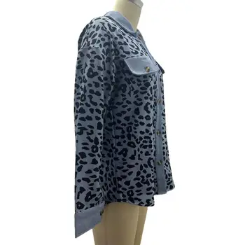 Leopardo Impressão Casual Casaco de Leopardo Patchwork Lapela do Casaco Elegante das Mulheres de Primavera/outono Jaqueta com folga Único Breasted