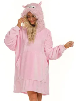 Louatui Animal Cobertor Hoodiet para as Mulheres Warm Fuzzy Wearable Cobertor com Mangas Longas Solta de grandes dimensões Camisolas