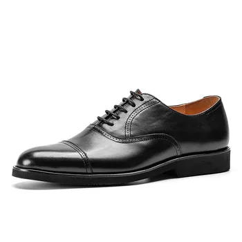 Luxo Estilo Britânico Homens Formal de Sapatos de Couro Genuíno Artesanal de Qualidade de Designer de Outono Preto Elegante Casamento Sociais Sapatos de Homem