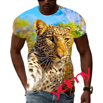 Moda verão Leopard Imagem de T-Shirts Para os Homens Casual Impressão 3D Tees Hip Hop Personalidade Gola Redonda, Manga Curta Rápido a Seco