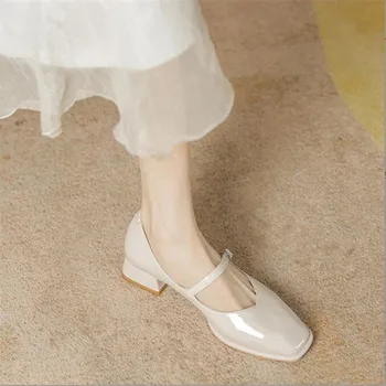 Mulheres Macias de Couro Sapatos de Mulheres da Primavera 2023 Novo antiderrapante Sola Macia e Confortável Grossos Sapatos de Salto de Moda feminina de Sapatos de Salto Alto