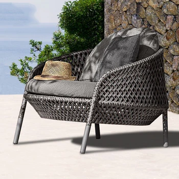 Nordic sofá ao ar livre ao ar livre protetor solar, rattan do jardim do jardim do sol sala de tecido lazer cadeira de combinação