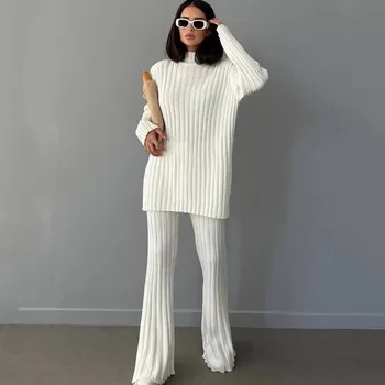 O coreano moda 2023 malha de duas peças de conjunto de Mulheres loungwear camisola conjunto Branco Preto Verde Roupas