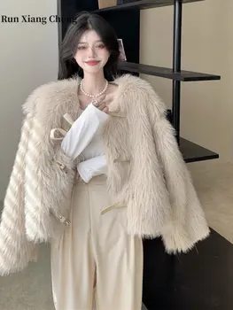 O inverno das Mulheres Casaco de Pelúcia coreano Moda 2023 Novo Oversize Fofo Faux Fur Casaco Chique de Pelúcia Designer de Luxo, Elegantes Casacos de Pele