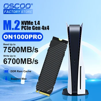 OSCOO 4TB Ssd Lâmina - Funciona com o Playstation 5 NVME PCIe Gen4 M. 2 2280 Interno Jogos SSD De Até 7500 MB/s Built-in PS5 Dissipador de calor