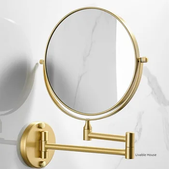 Ouro dobrável duas faces maquiagem espelho espelho do banheiro, 1:3X espelho de maquilhagem parede circular do espelho do banheiro de suprimentos