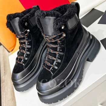 Outono de Novo 2023 Senhoras Anke Boots antiderrapante Aumento da Altura Aparecer Fina Curto Botas de Couro Real Materiais de Plataforma Sapatos Femininos